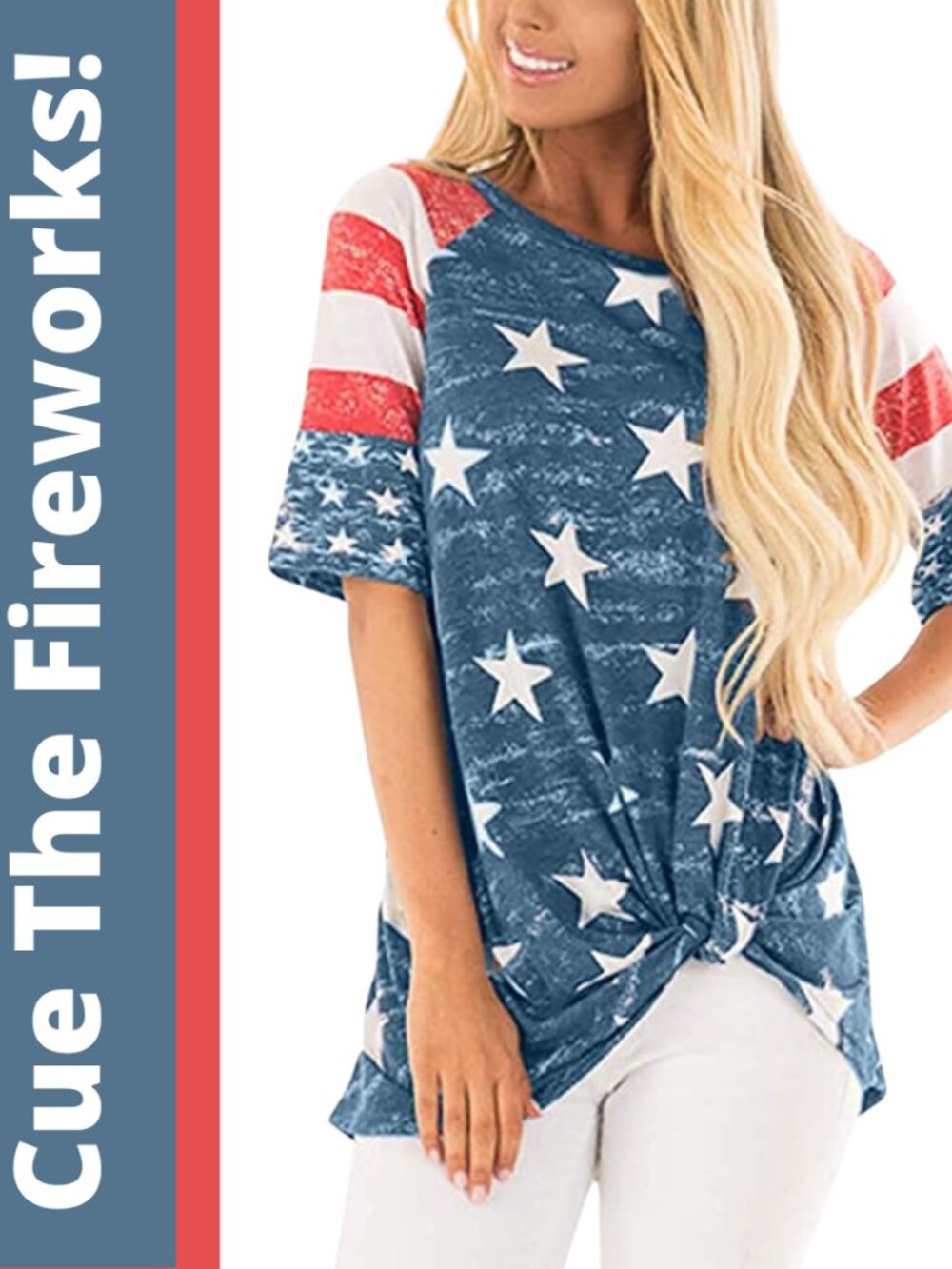 NWOT For G and PL American Flag Twist Knot Short Sleeve Top--XL
